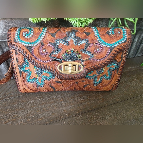 Rare Roth And Madge Handtooled Leather Swarovski Crystal Bag- Collectable OOAK - Picture 14 of 15